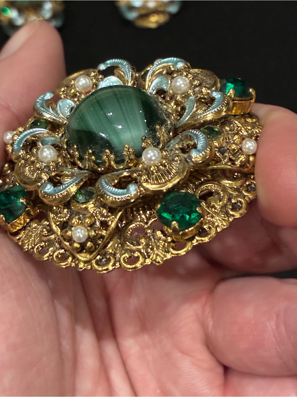 Vintage Western Germany Gold Filigree Brooch & Earring Set - Picture 6 of 14